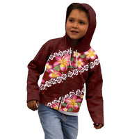 Oxblood Polynesia Kid Hoodie Plumeria With Hibiscus Pattern Tropical Vibes