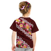 Oxblood Polynesia Kid T Shirt Plumeria With Hibiscus Pattern Tropical Vibes