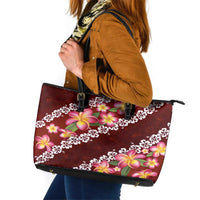 Oxblood Polynesia Leather Tote Bag Plumeria With Hibiscus Pattern Tropical Vibes LT14 Oxblood - Polynesian Pride