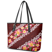 Oxblood Polynesia Leather Tote Bag Plumeria With Hibiscus Pattern Tropical Vibes LT14 - Polynesian Pride