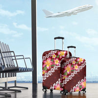 Oxblood Polynesia Luggage Cover Plumeria With Hibiscus Pattern Tropical Vibes