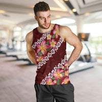 Oxblood Polynesia Men Tank Top Plumeria With Hibiscus Pattern Tropical Vibes LT14 Oxblood - Polynesian Pride