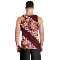 Oxblood Polynesia Men Tank Top Plumeria With Hibiscus Pattern Tropical Vibes LT14 - Polynesian Pride