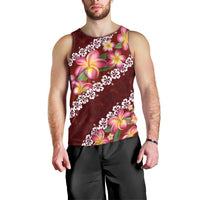 Oxblood Polynesia Men Tank Top Plumeria With Hibiscus Pattern Tropical Vibes LT14 - Polynesian Pride