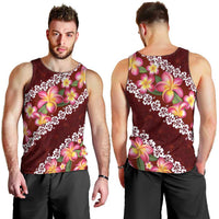 Oxblood Polynesia Men Tank Top Plumeria With Hibiscus Pattern Tropical Vibes LT14 - Polynesian Pride