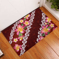 Oxblood Polynesia Rubber Doormat Plumeria With Hibiscus Pattern Tropical Vibes LT14 - Polynesian Pride