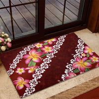 Oxblood Polynesia Rubber Doormat Plumeria With Hibiscus Pattern Tropical Vibes LT14 - Polynesian Pride