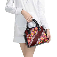 Oxblood Polynesia Shoulder Handbag Plumeria With Hibiscus Pattern Tropical Vibes LT14 - Polynesian Pride
