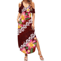 Oxblood Polynesia Summer Maxi Dress Plumeria With Hibiscus Pattern Tropical Vibes LT14 Women Oxblood - Polynesian Pride