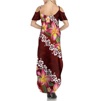 Oxblood Polynesia Summer Maxi Dress Plumeria With Hibiscus Pattern Tropical Vibes LT14 - Polynesian Pride