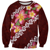 Oxblood Polynesia Sweatshirt Plumeria With Hibiscus Pattern Tropical Vibes LT14 Unisex Oxblood - Polynesian Pride