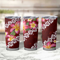 Oxblood Polynesia Tumbler Cup Plumeria With Hibiscus Pattern Tropical Vibes LT14 - Polynesian Pride