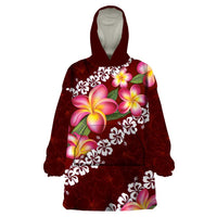 Oxblood Polynesia Wearable Blanket Hoodie Plumeria With Hibiscus Pattern Tropical Vibes LT14 One Size Oxblood - Polynesian Pride