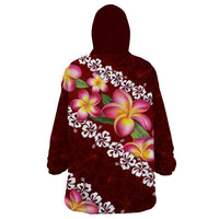 Oxblood Polynesia Wearable Blanket Hoodie Plumeria With Hibiscus Pattern Tropical Vibes LT14 - Polynesian Pride