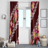 Oxblood Polynesia Window Curtain Plumeria With Hibiscus Pattern Tropical Vibes LT14 - Polynesian Pride