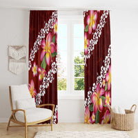 Oxblood Polynesia Window Curtain Plumeria With Hibiscus Pattern Tropical Vibes LT14 - Polynesian Pride