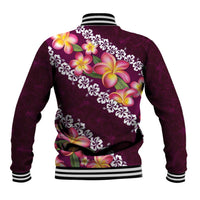 Pink Polynesia Baseball Jacket Plumeria With Hibiscus Pattern Tropical Vibes LT14 - Polynesian Pride