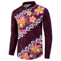 Pink Polynesia Button Sweatshirt Plumeria With Hibiscus Pattern Tropical Vibes LT14 - Polynesian Pride
