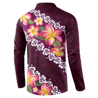 Pink Polynesia Button Sweatshirt Plumeria With Hibiscus Pattern Tropical Vibes LT14 - Polynesian Pride
