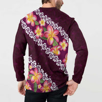 Pink Polynesia Button Sweatshirt Plumeria With Hibiscus Pattern Tropical Vibes LT14 - Polynesian Pride