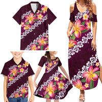 Pink Polynesia Family Matching Summer Maxi Dress and Hawaiian Shirt Plumeria With Hibiscus Pattern Tropical Vibes