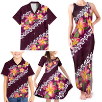 Pink Polynesia Family Matching Tank Maxi Dress and Hawaiian Shirt Plumeria With Hibiscus Pattern Tropical Vibes