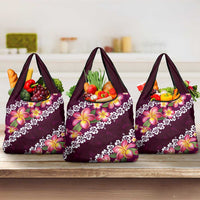 Pink Polynesia Grocery Bag Plumeria With Hibiscus Pattern Tropical Vibes LT14 3-pack One Size Pink - Polynesian Pride