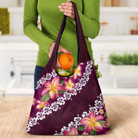 Pink Polynesia Grocery Bag Plumeria With Hibiscus Pattern Tropical Vibes LT14 - Polynesian Pride