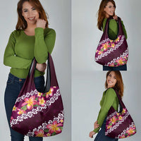 Pink Polynesia Grocery Bag Plumeria With Hibiscus Pattern Tropical Vibes LT14 - Polynesian Pride