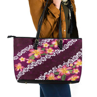 Pink Polynesia Leather Tote Bag Plumeria With Hibiscus Pattern Tropical Vibes LT14 - Polynesian Pride