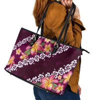 Pink Polynesia Leather Tote Bag Plumeria With Hibiscus Pattern Tropical Vibes LT14 - Polynesian Pride