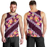Pink Polynesia Men Tank Top Plumeria With Hibiscus Pattern Tropical Vibes LT14 - Polynesian Pride