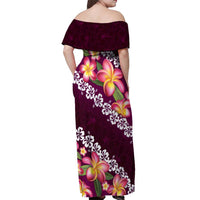 Pink Polynesia Off Shoulder Maxi Dress Plumeria With Hibiscus Pattern Tropical Vibes LT14 - Polynesian Pride