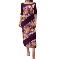 Pink Polynesia Puletasi Plumeria With Hibiscus Pattern Tropical Vibes LT14 Long Dress Pink - Polynesian Pride