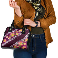 Pink Polynesia Shoulder Handbag Plumeria With Hibiscus Pattern Tropical Vibes LT14 - Polynesian Pride