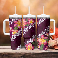 Pink Polynesia Tumbler With Handle Plumeria With Hibiscus Pattern Tropical Vibes LT14 - Polynesian Pride