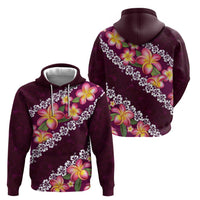 Pink Polynesia Zip Hoodie Plumeria With Hibiscus Pattern Tropical Vibes