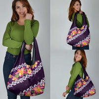 Purple Polynesia Grocery Bag Plumeria With Hibiscus Pattern Tropical Vibes LT14 - Polynesian Pride