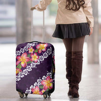 Purple Polynesia Luggage Cover Plumeria With Hibiscus Pattern Tropical Vibes