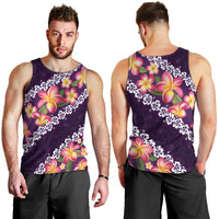 Purple Polynesia Men Tank Top Plumeria With Hibiscus Pattern Tropical Vibes LT14 - Polynesian Pride