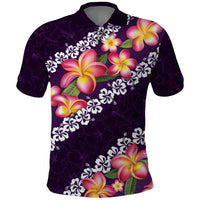 Purple Polynesia Polo Shirt Plumeria With Hibiscus Pattern Tropical Vibes