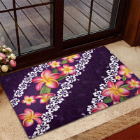 Purple Polynesia Rubber Doormat Plumeria With Hibiscus Pattern Tropical Vibes LT14 - Polynesian Pride