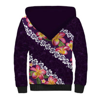 Purple Polynesia Sherpa Hoodie Plumeria With Hibiscus Pattern Tropical Vibes LT14 - Polynesian Pride
