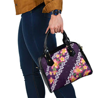 Purple Polynesia Shoulder Handbag Plumeria With Hibiscus Pattern Tropical Vibes LT14 - Polynesian Pride