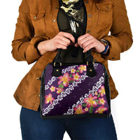Purple Polynesia Shoulder Handbag Plumeria With Hibiscus Pattern Tropical Vibes LT14 - Polynesian Pride
