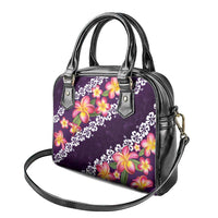 Purple Polynesia Shoulder Handbag Plumeria With Hibiscus Pattern Tropical Vibes LT14 - Polynesian Pride