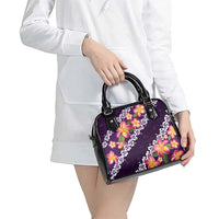 Purple Polynesia Shoulder Handbag Plumeria With Hibiscus Pattern Tropical Vibes LT14 - Polynesian Pride