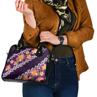 Purple Polynesia Shoulder Handbag Plumeria With Hibiscus Pattern Tropical Vibes LT14 - Polynesian Pride