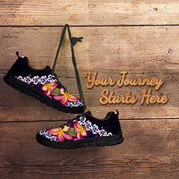 Purple Polynesia Sneakers Plumeria With Hibiscus Pattern Tropical Vibes