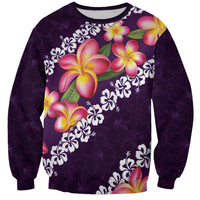Purple Polynesia Sweatshirt Plumeria With Hibiscus Pattern Tropical Vibes LT14 Unisex Purple - Polynesian Pride